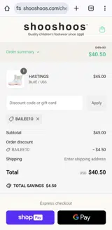 BAILEE10 coupon verification screenshot