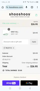Riley10 coupon verification screenshot