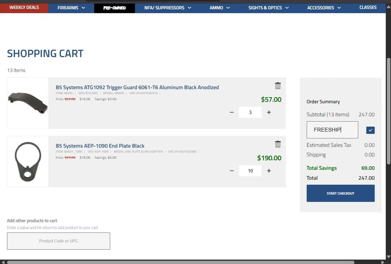 Shooters Choice promo code screenshot showing code FREESHIP applied at Shooters Choice checkout page. Uploaded by SimplyCodes community member Axlqbi on Oct 10, 2025