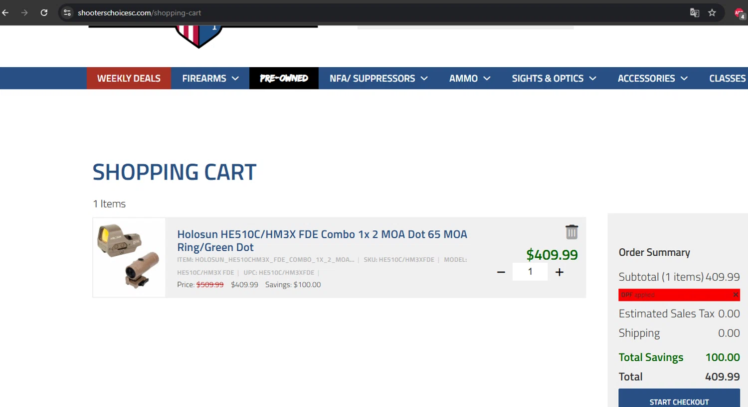 Shooters Choice checkout page showing Shooters Choice promo code box | Screenshot taken by SimplyCodes community member on Sep 16, 2025