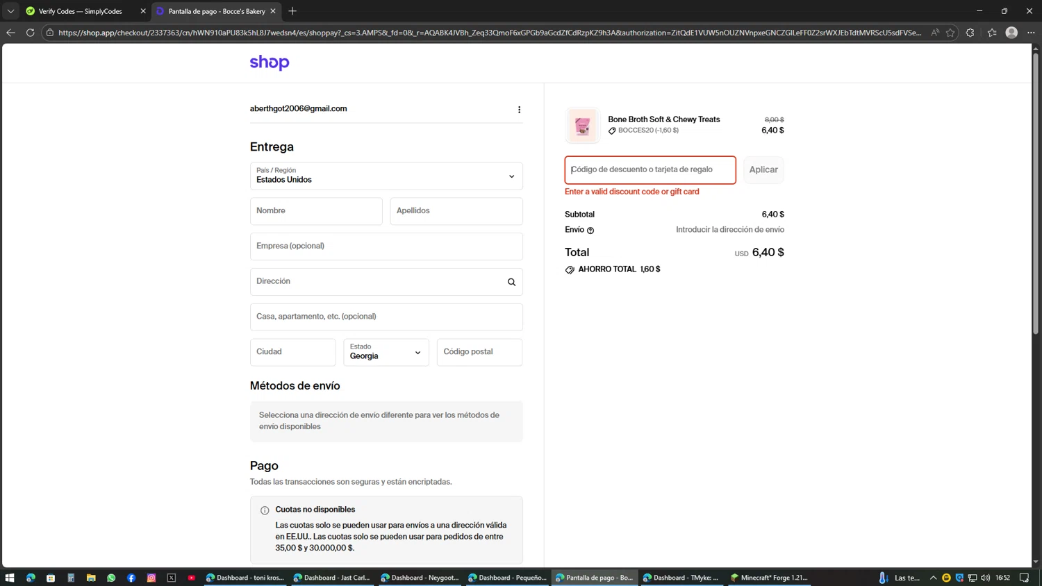 Shop promo code screenshot showing code AD330 applied at Shop checkout page. Uploaded by SimplyCodes community member AVATIGRITO on Feb 20, 2026