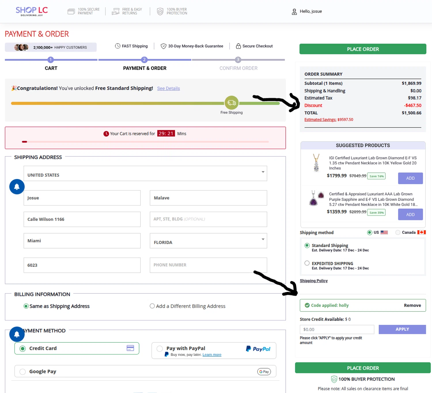 Shop discount code screenshot showing code HOLLY applied at Shop checkout page. Uploaded by SimplyCodes community member Mosue17 on Dec 16, 2025