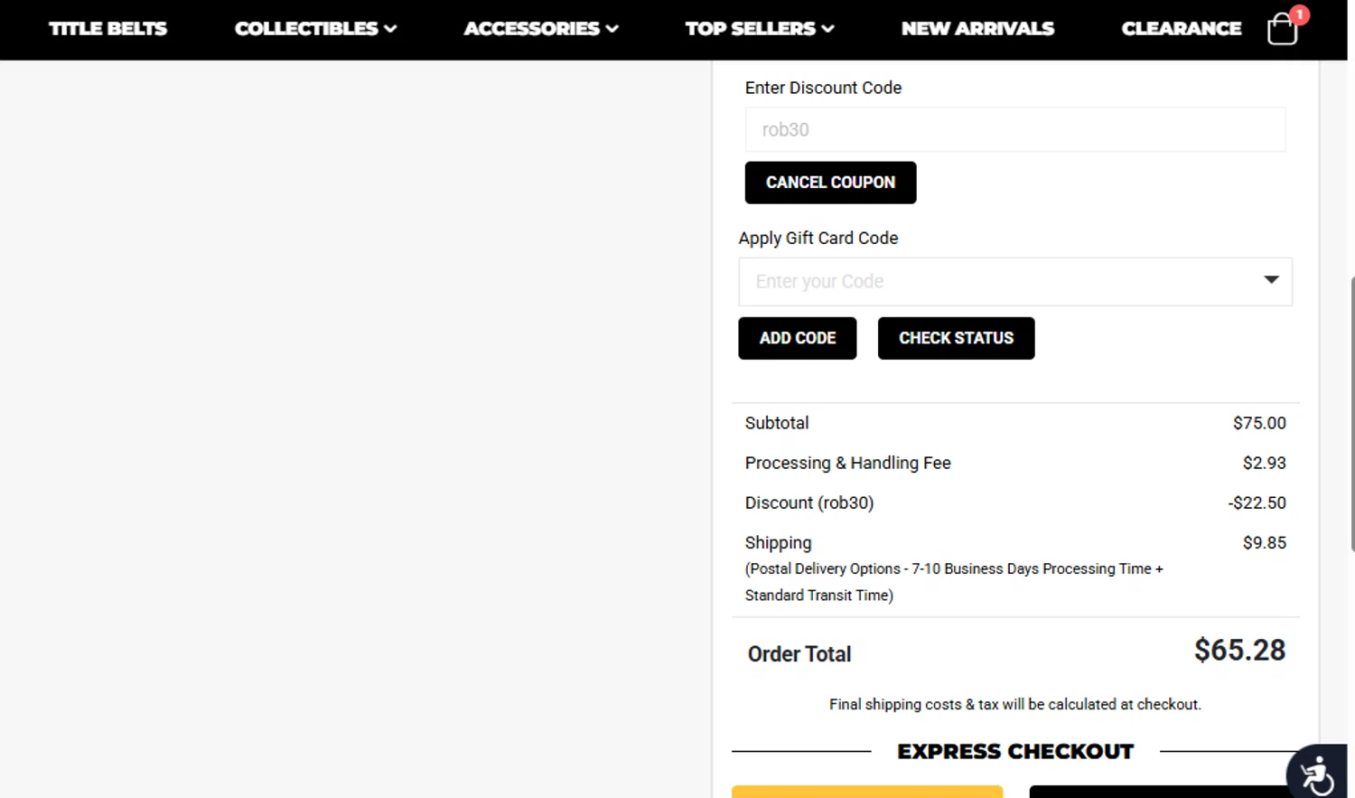 Shop AEW discount code screenshot showing code rob30 applied at Shop AEW checkout page. Uploaded by SimplyCodes community member Loki_Odinson on Feb 14, 2026