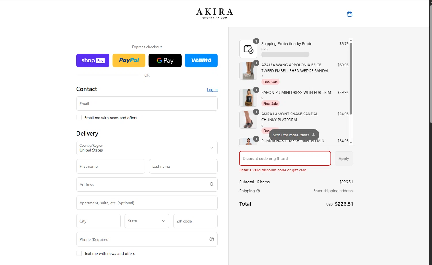 Akira promo code screenshot showing code sale50 applied at Akira checkout page. Uploaded by SimplyCodes community member RamonAlexander on Aug 26, 2025
