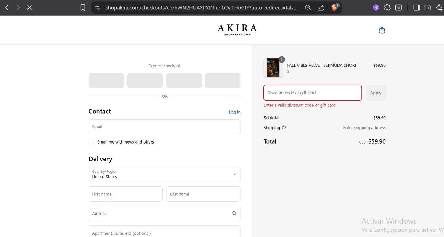 Akira promo code screenshot showing code BOLD applied at Akira checkout page. Uploaded by SimplyCodes community member GloriousTitan3094 on Aug 27, 2025