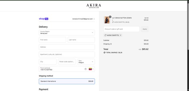 Akira checkout page showing Akira promo code box | Screenshot taken by SimplyCodes community member on Aug 26, 2025