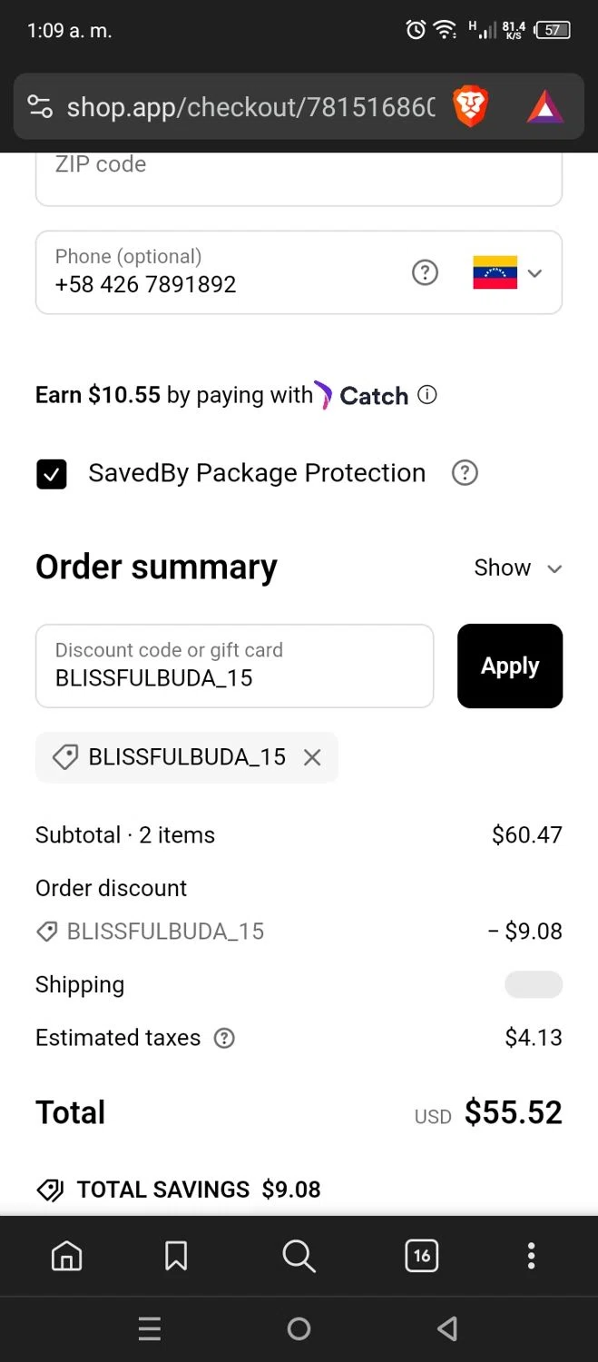 Bala Bangles discount code screenshot showing code BLISSFULBUDA_15 applied at Bala Bangles checkout page. Uploaded by SimplyCodes community member VoucherCollector7501 on Mar 6, 2025