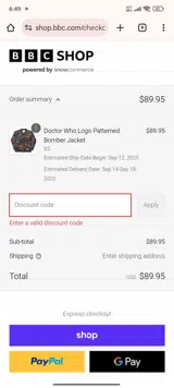 BBC Shop coupon verification screenshot