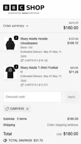 BBC Shop coupon verification screenshot