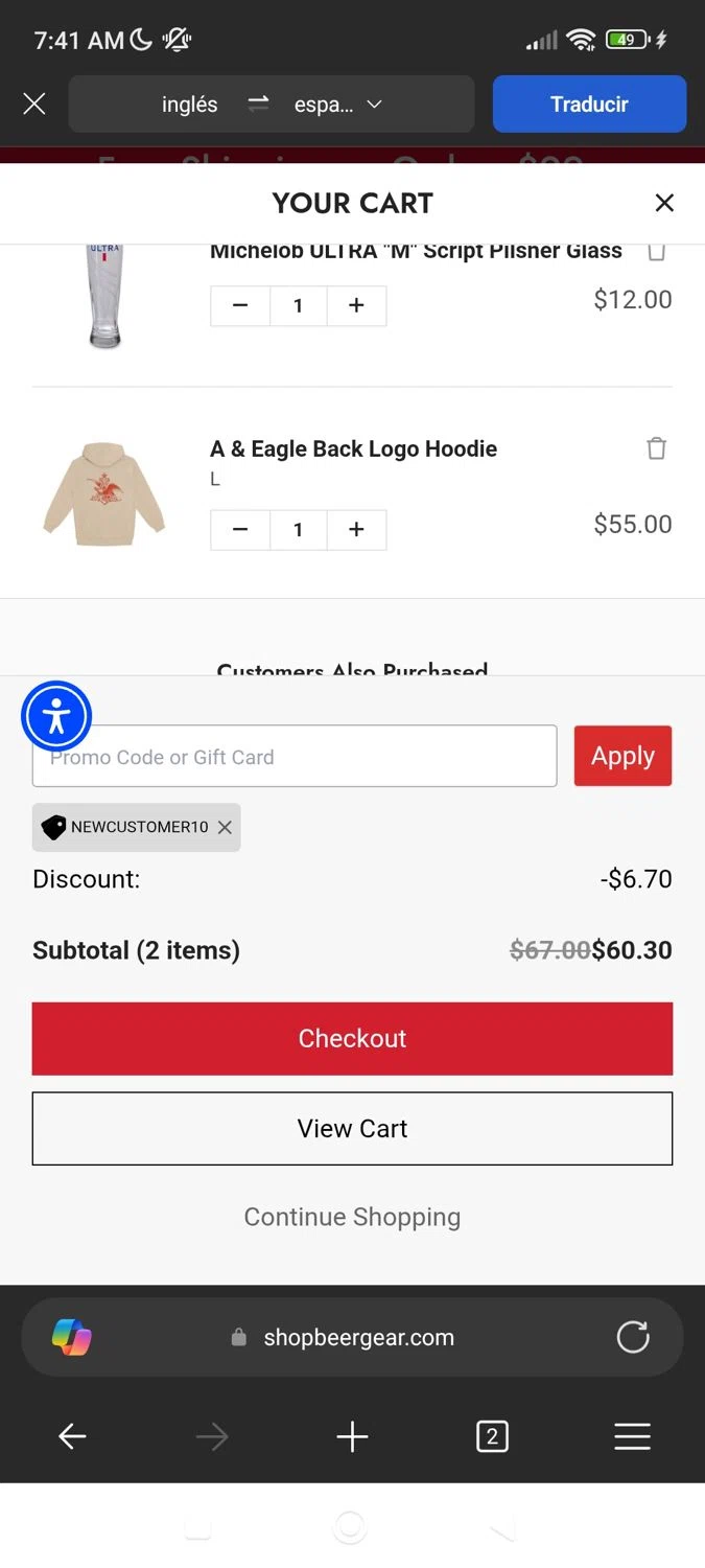 Shop Beer Gear checkout page showing Shop Beer Gear discount code box | Screenshot taken by SimplyCodes community member on Feb 2, 2026