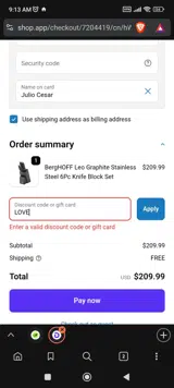 LOVE coupon verification screenshot