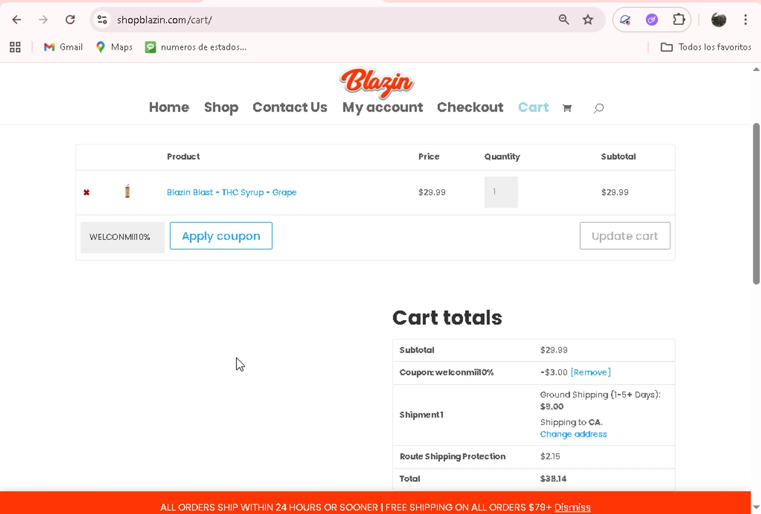 Shop Blazin checkout page showing Shop Blazin coupon code box | Screenshot taken by SimplyCodes community member on Feb 11, 2026