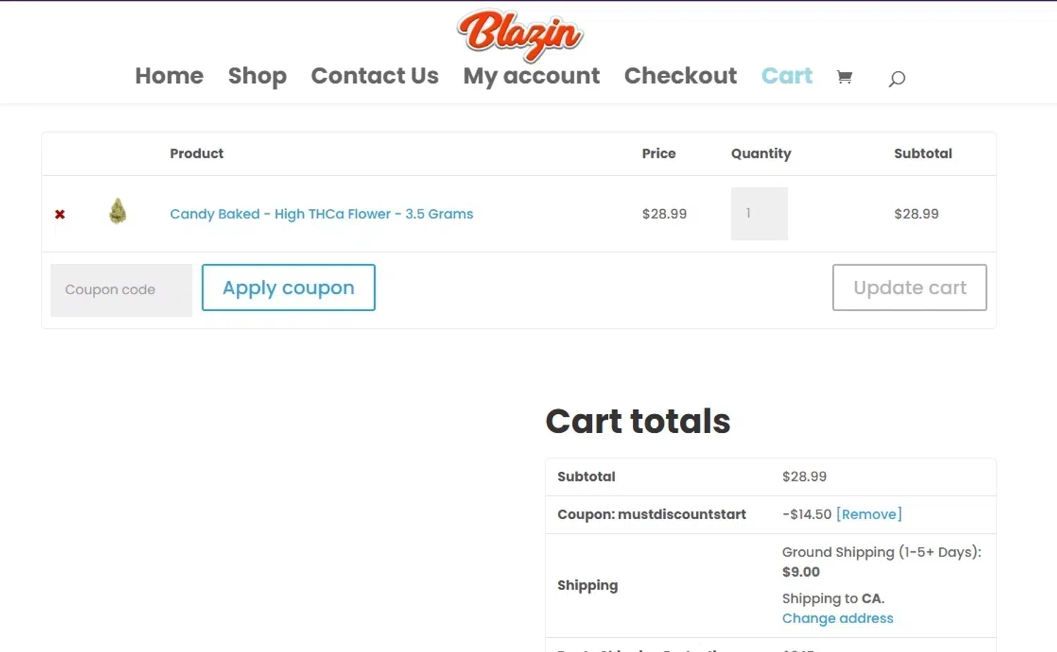 Shop Blazin coupon code screenshot showing code mustdiscountstart applied at Shop Blazin checkout page. Uploaded by SimplyCodes community member LOgoter on Jan 20, 2026