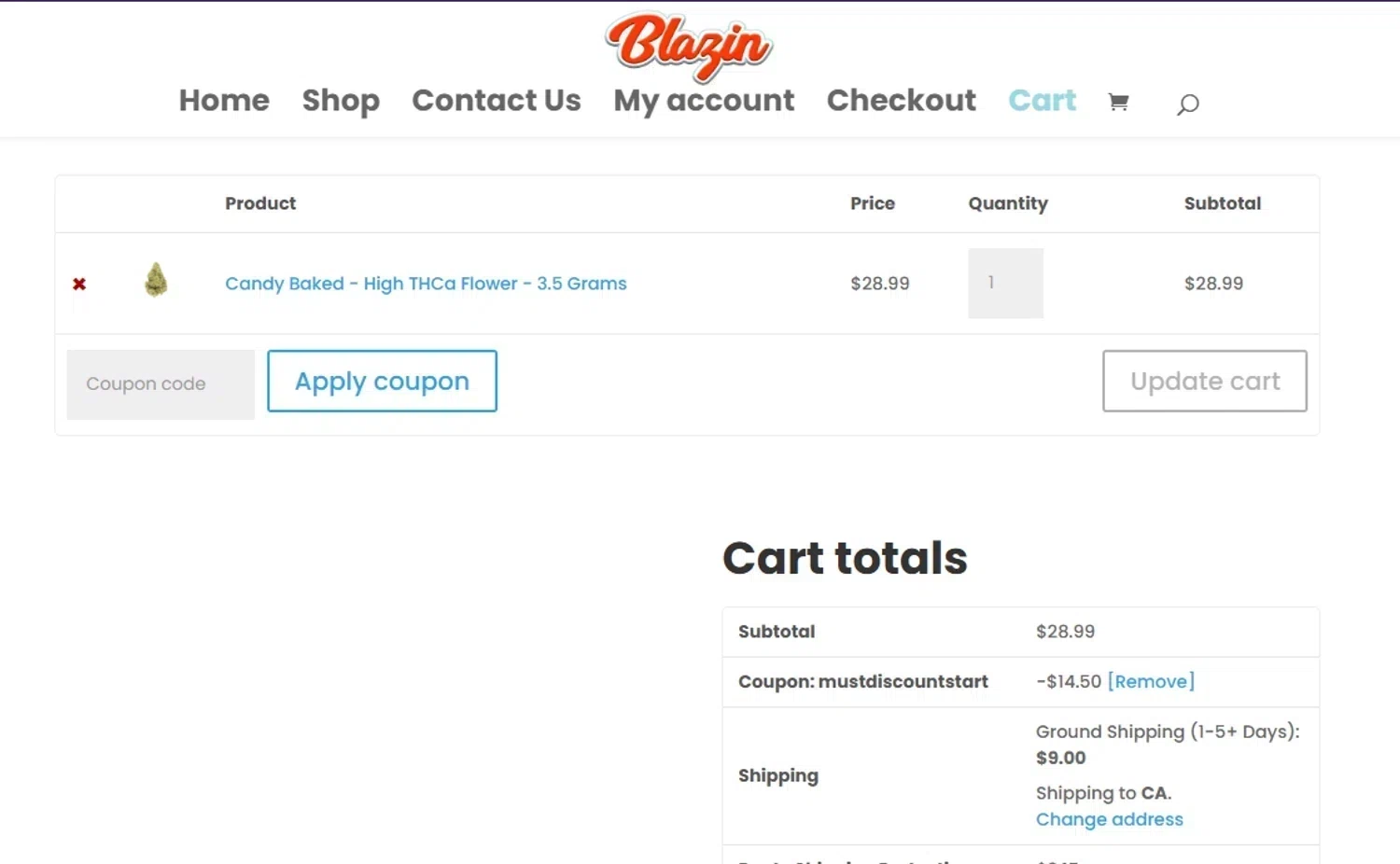 Shop Blazin coupon code screenshot showing code mustdiscountstart applied at Shop Blazin checkout page. Uploaded by SimplyCodes community member LOgoter on Jan 7, 2026
