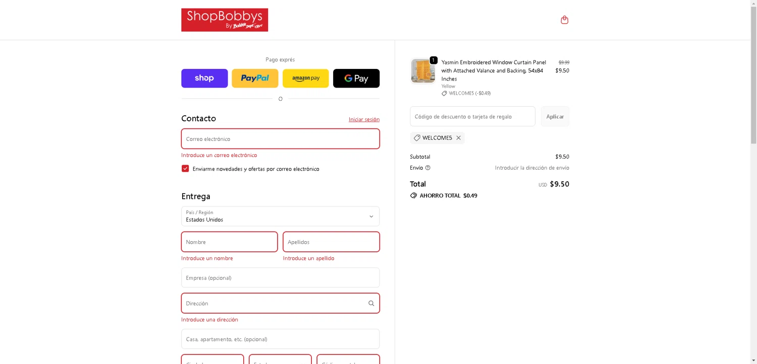 Shop Bobbys promo code screenshot showing code WELCOME5 applied at Shop Bobbys checkout page. Uploaded by SimplyCodes community member aver_136263192 on Nov 11, 2025
