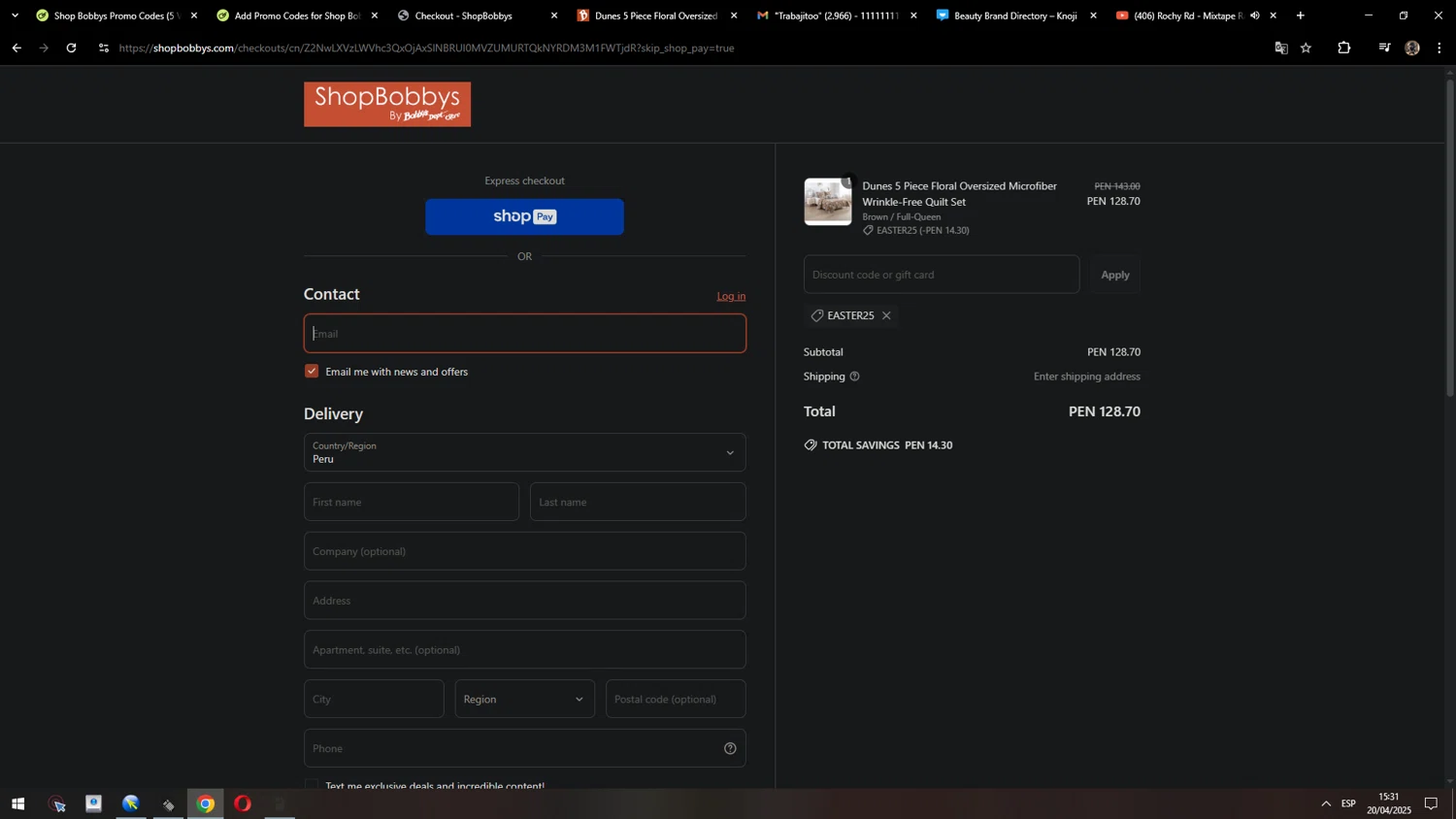 Shop Bobbys promo code screenshot showing code 5IVER applied at Shop Bobbys checkout page. Uploaded by SimplyCodes community member MarcosAranguren on Apr 20, 2025