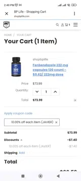 Javier coupon verification screenshot