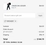 TOP20OFF coupon verification screenshot