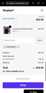 WEEKEND10 coupon verification screenshot