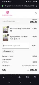 Caroline Hill coupon verification screenshot