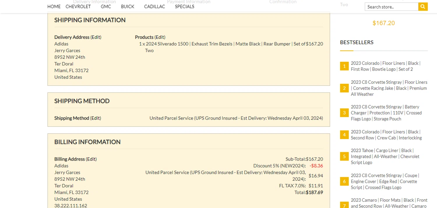 ShopChevyParts.com checkout page showing ShopChevyParts.com promo code box | Screenshot taken by SimplyCodes community member on Apr 1, 2024