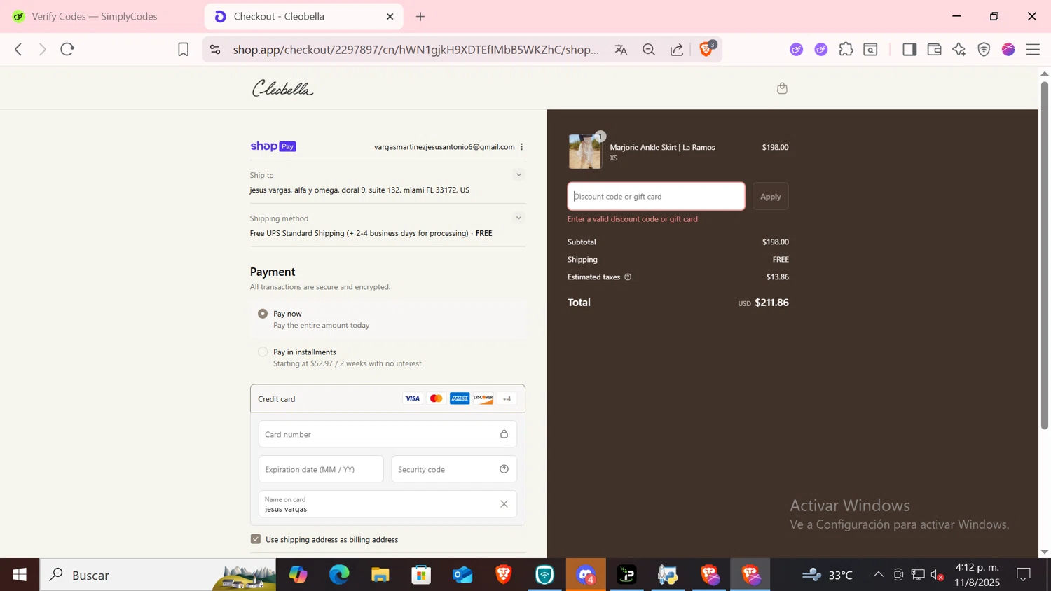 Cleobella discount code screenshot showing code LAURIE15 applied at Cleobella checkout page. Uploaded by SimplyCodes community member SKAYNE2 on Aug 11, 2025