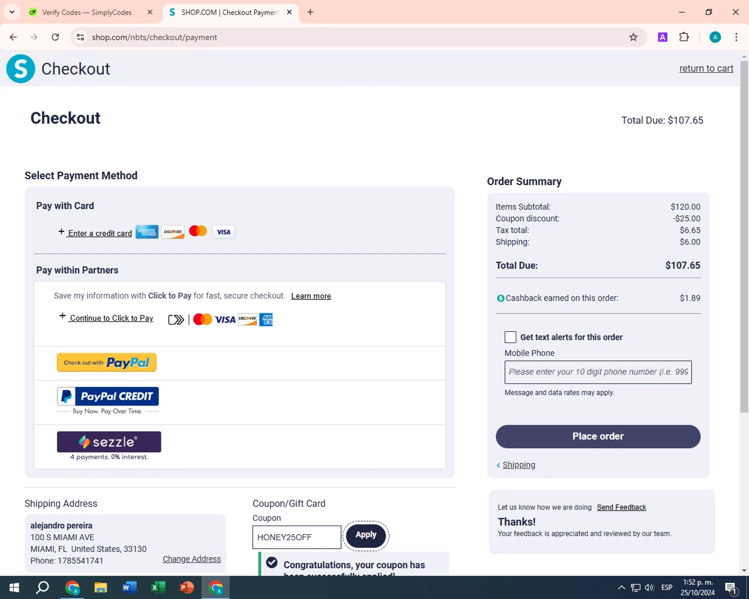 where to use Shop.com Australia promo code box