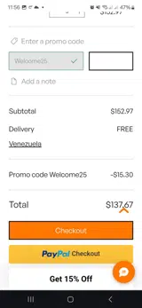 Welcome25 coupon verification screenshot