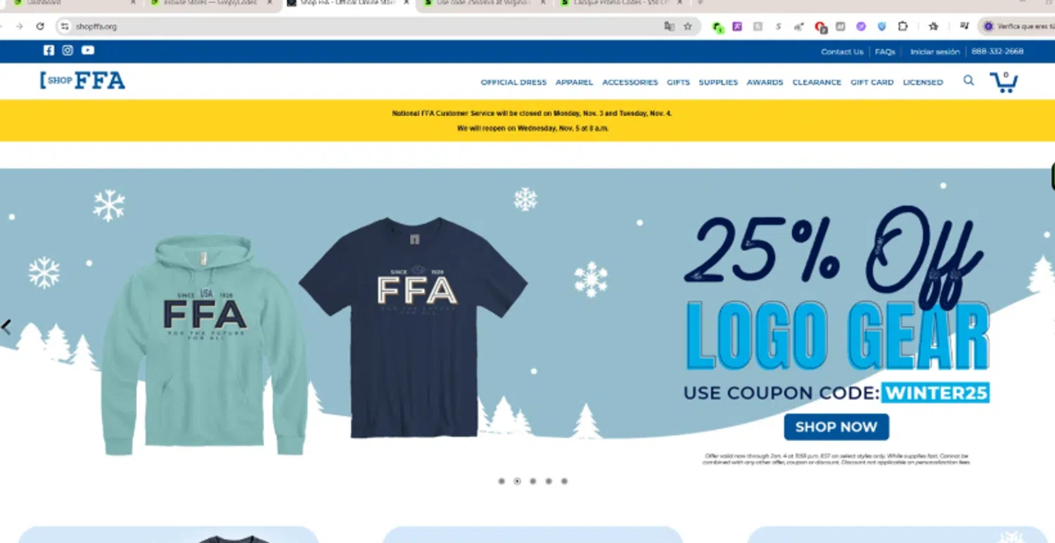 Shop FFA checkout page showing Shop FFA coupon code box | Screenshot taken by SimplyCodes community member on Dec 9, 2025