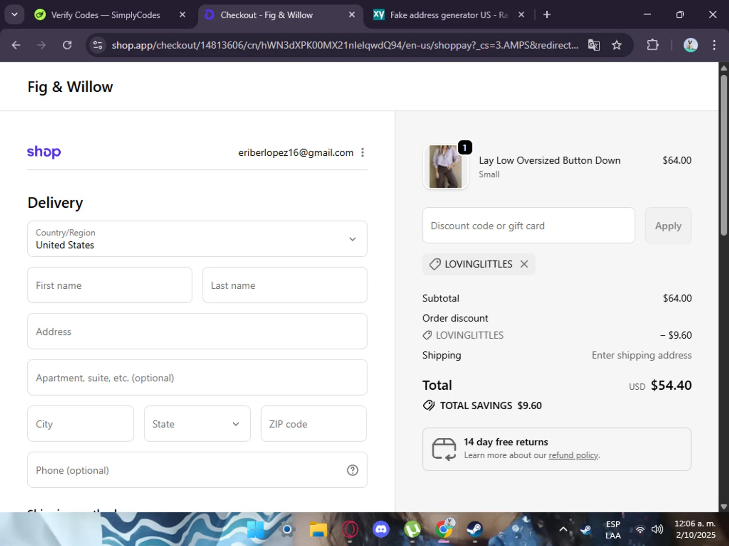 Fig & Willow promo code screenshot showing code LOVINGLITTLES applied at Fig & Willow checkout page. Uploaded by SimplyCodes community member Mafer69 on Oct 2, 2025