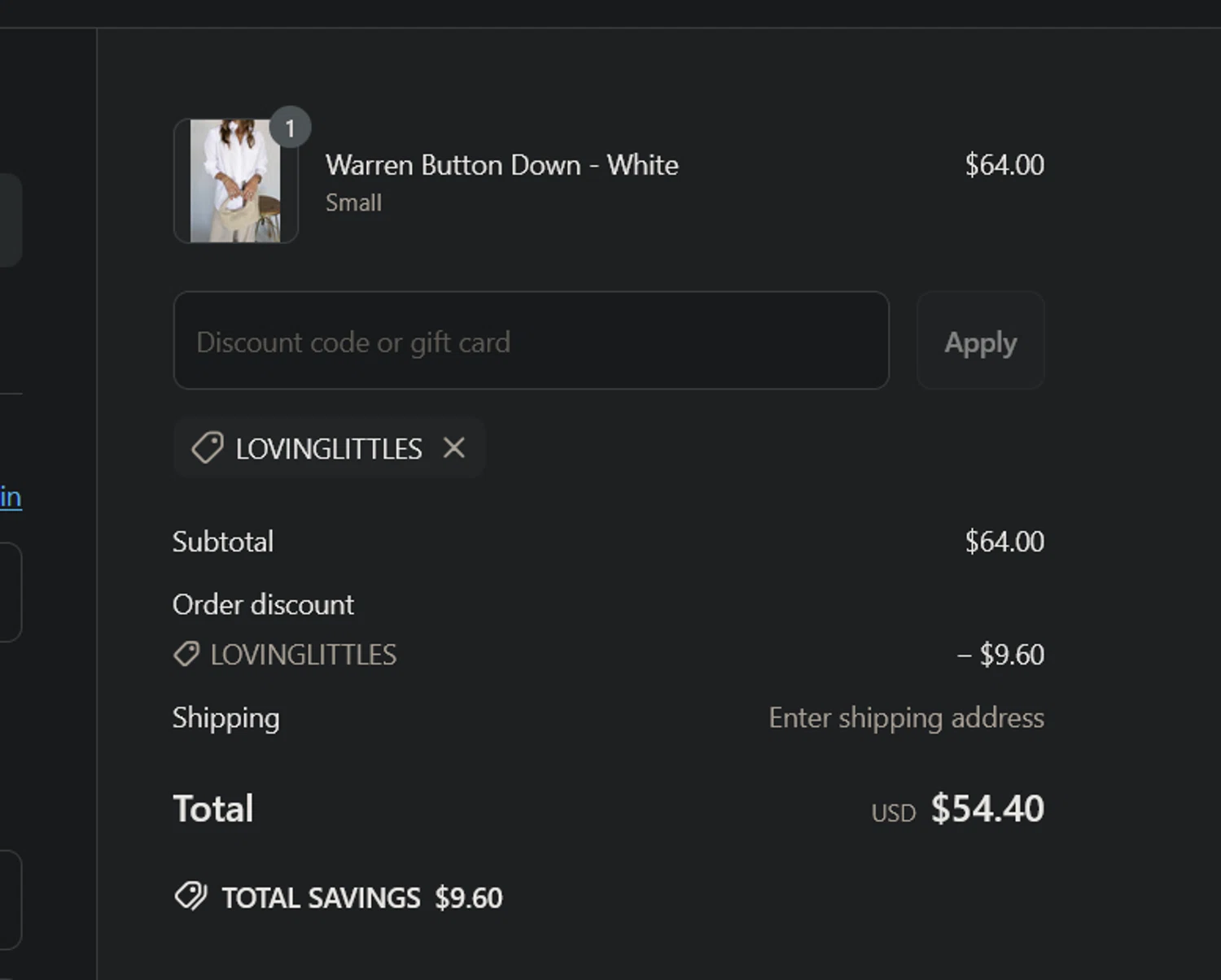 Fig & Willow promo code screenshot showing code LOVINGLITTLES applied at Fig & Willow checkout page. Uploaded by SimplyCodes community member xocelot44x on May 2, 2025