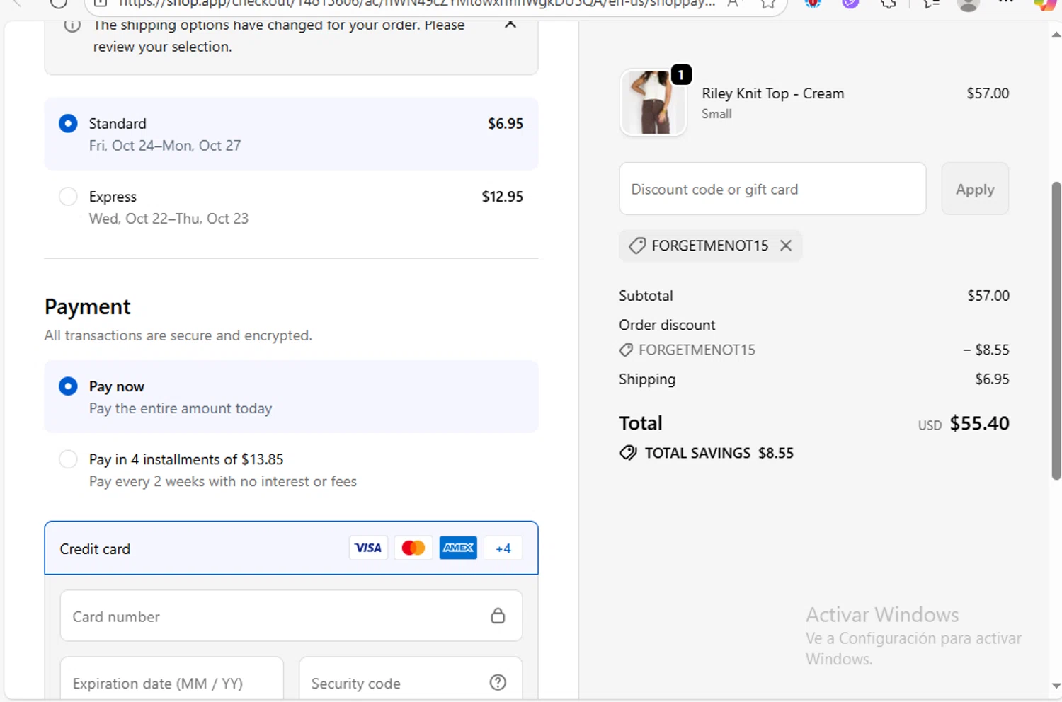 Fig & Willow promo code screenshot showing code FORGETMENOT15 applied at Fig & Willow checkout page. Uploaded by SimplyCodes community member Franco20 on Oct 16, 2025