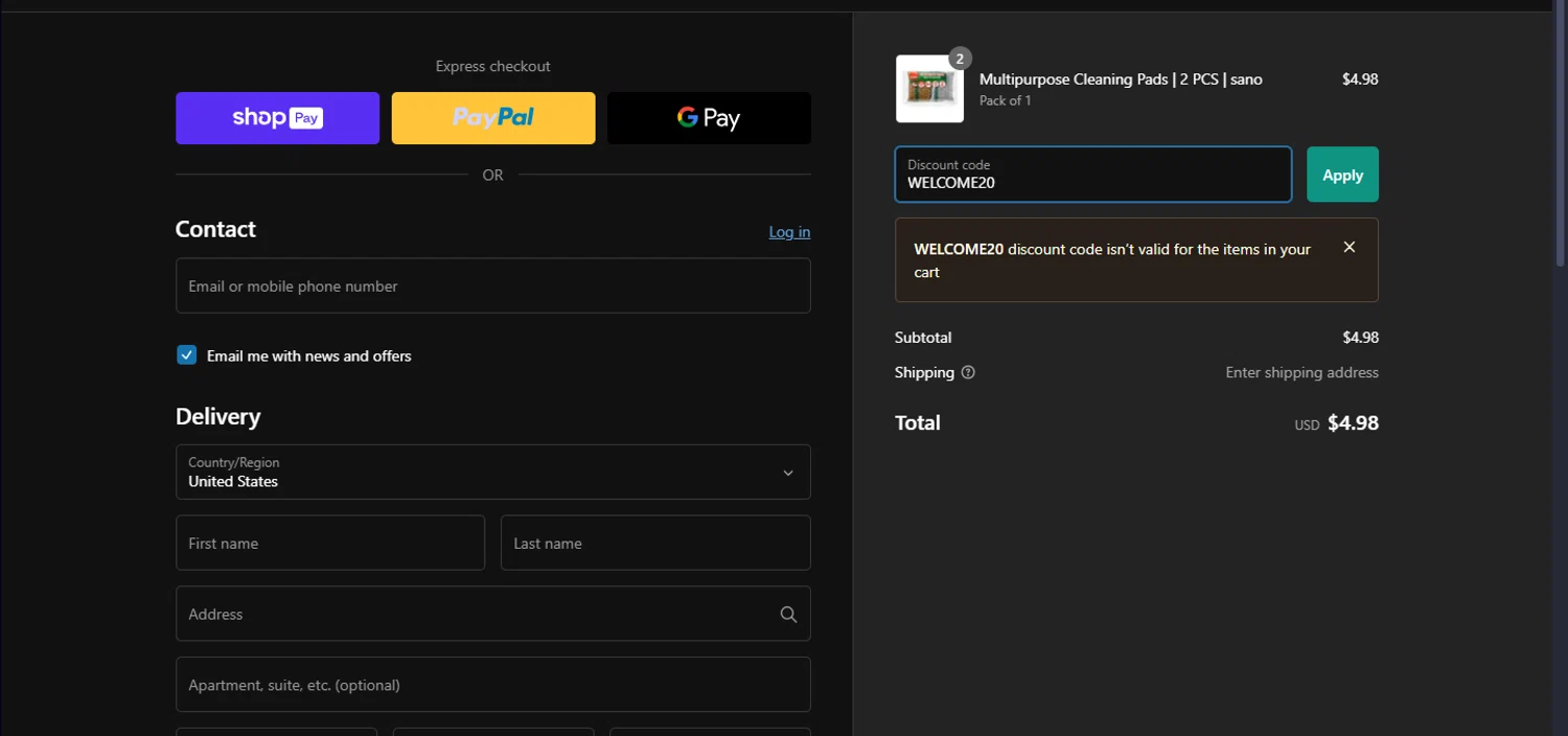 ShopGalil coupon code screenshot showing code WELCOME20 applied at ShopGalil checkout page. Uploaded by SimplyCodes community member HobieBrown on Feb 3, 2025