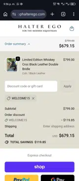 Welcome15 coupon verification screenshot