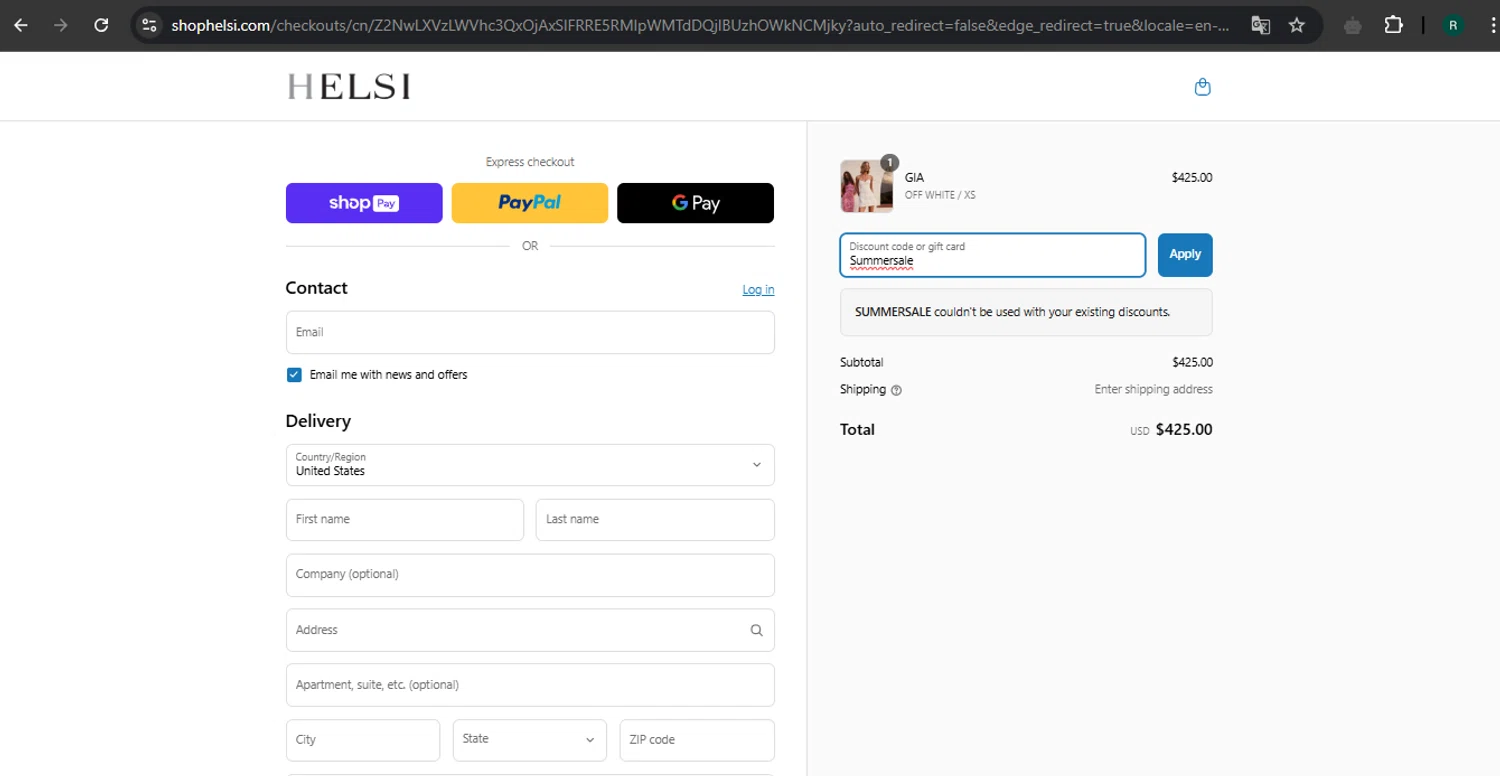Helsi discount code screenshot showing code Summersale applied at Helsi checkout page. Uploaded by SimplyCodes community member SavvyHawk5598 on Apr 1, 2025