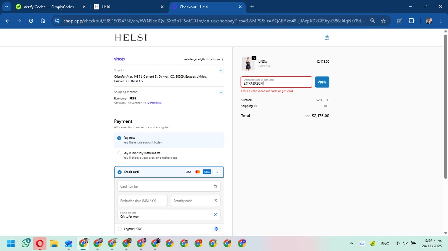 Helsi discount code screenshot showing code EXTRA30%OFF applied at Helsi checkout page. Uploaded by SimplyCodes community member DavidMGF on Nov 24, 2025