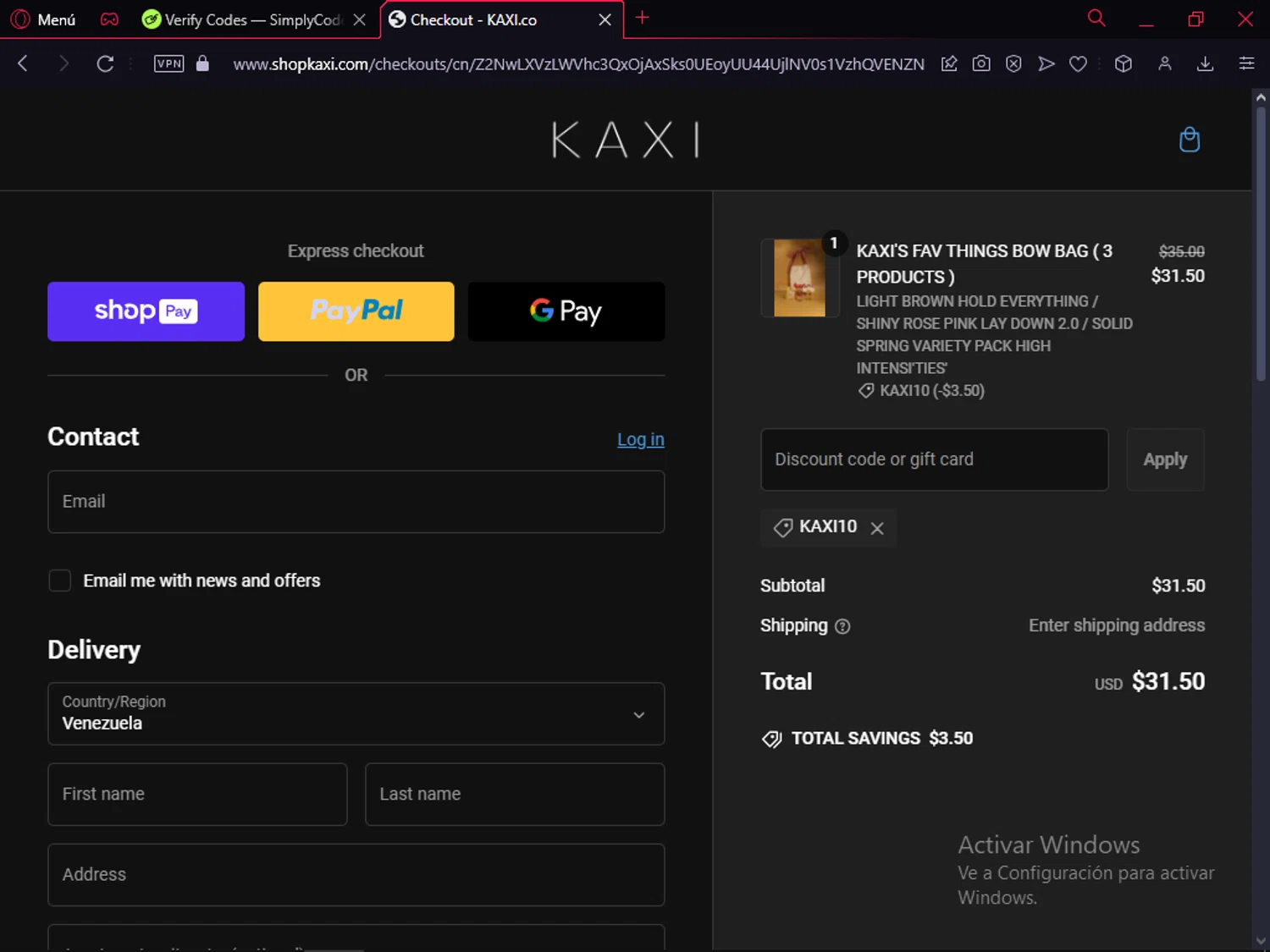 KAXI.co promo code screenshot showing code KAXI10 applied at KAXI.co checkout page. Uploaded by SimplyCodes community member LegendaryFox9861 on Feb 3, 2025