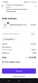 Welcome35 coupon verification screenshot