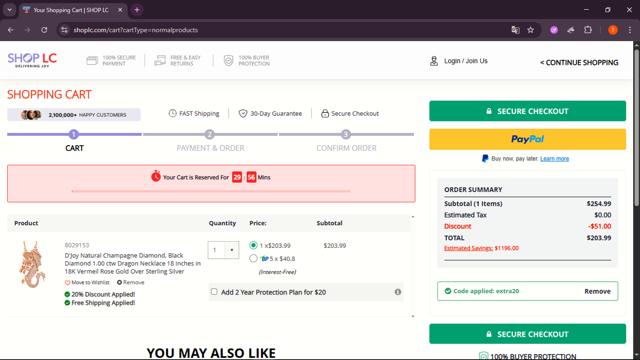 Shop LC checkout page showing Shop LC promo code box | Screenshot taken by SimplyCodes community member on Sep 15, 2025
