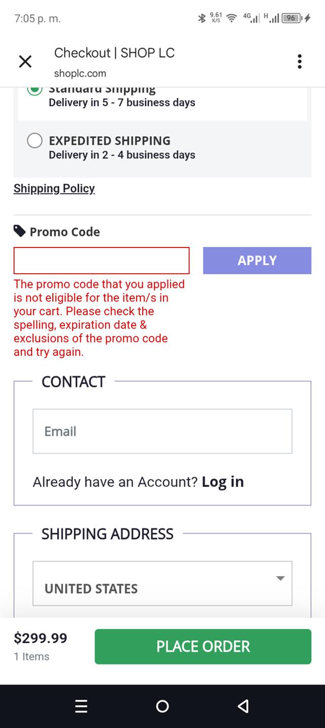 Shop LC checkout page showing Shop LC promo code box | Screenshot taken by SimplyCodes community member on Sep 16, 2025