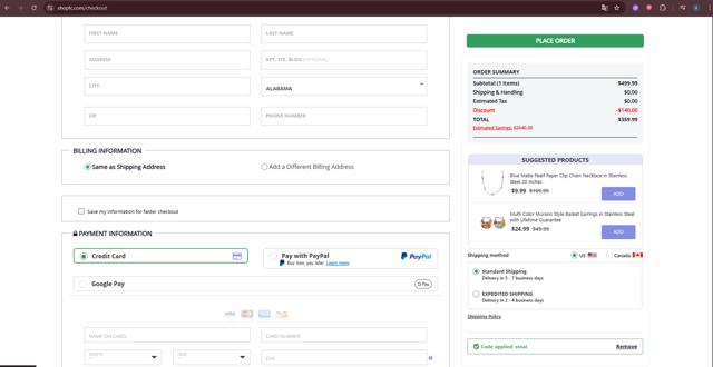 Shop LC checkout page showing Shop LC promo code box | Screenshot taken by SimplyCodes community member on Sep 15, 2025