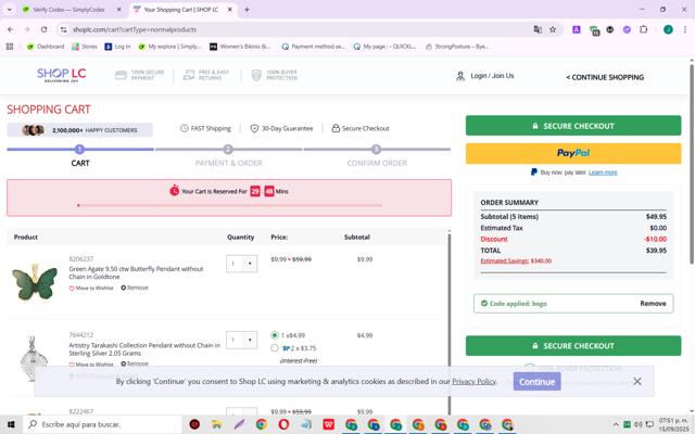 Shop LC checkout page showing Shop LC promo code box | Screenshot taken by SimplyCodes community member on Sep 15, 2025
