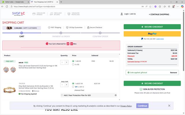 Shop LC checkout page showing Shop LC promo code box | Screenshot taken by SimplyCodes community member on Sep 16, 2025