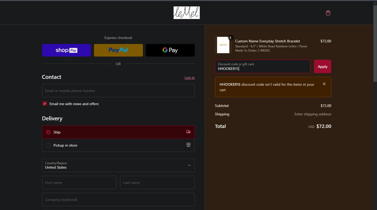 leMel promo code screenshot showing code HHOOKER15 applied at leMel checkout page. Uploaded by SimplyCodes community member CrownExpert4084 on Feb 11, 2025