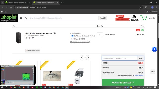 Shoplet.com checkout page showing Shoplet.com coupon code box | Screenshot taken by SimplyCodes community member on Mar 27, 2025