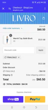 FINALSALE coupon verification screenshot