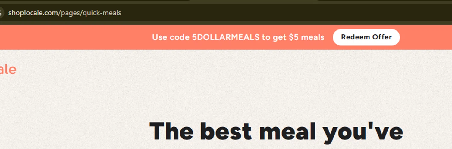 Shop Locale promo code screenshot showing code 5DOLLARMEALS applied at Shop Locale checkout page. Uploaded by SimplyCodes community member SilverMonarch6357 on Apr 16, 2025