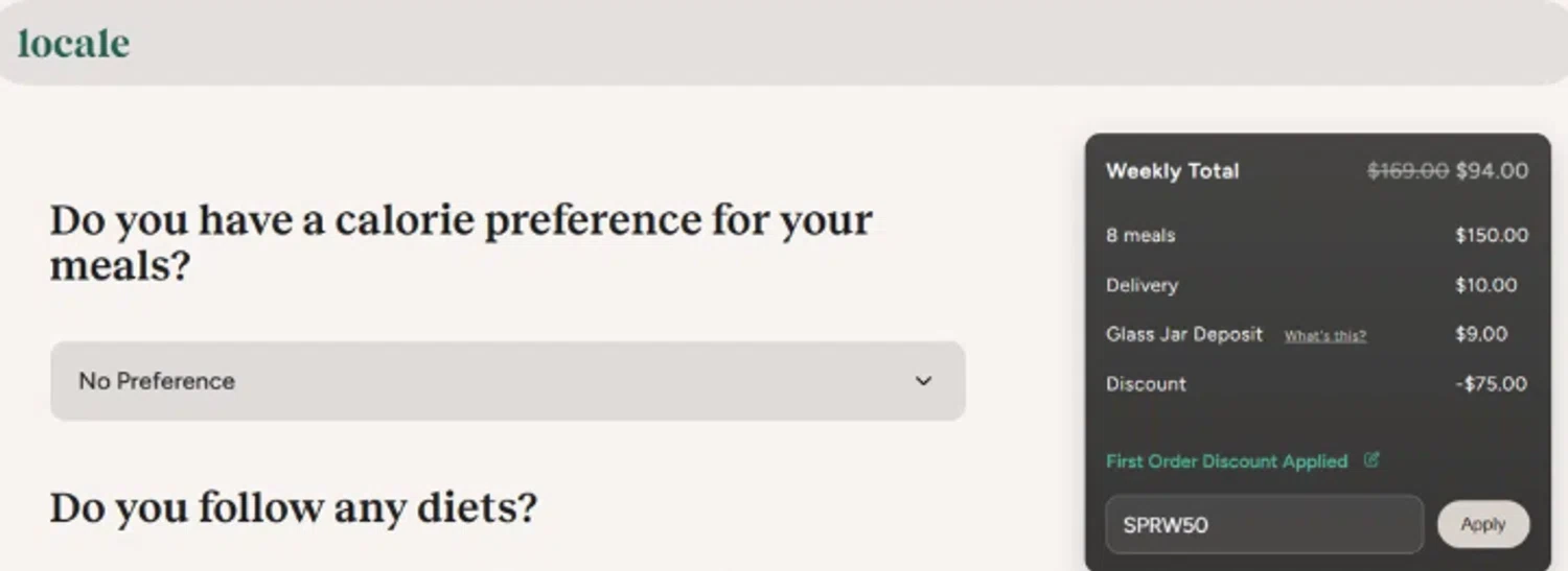 Shop Locale promo code screenshot showing code SPRW50 applied at Shop Locale checkout page. Uploaded by SimplyCodes community member Francisco on Nov 13, 2025