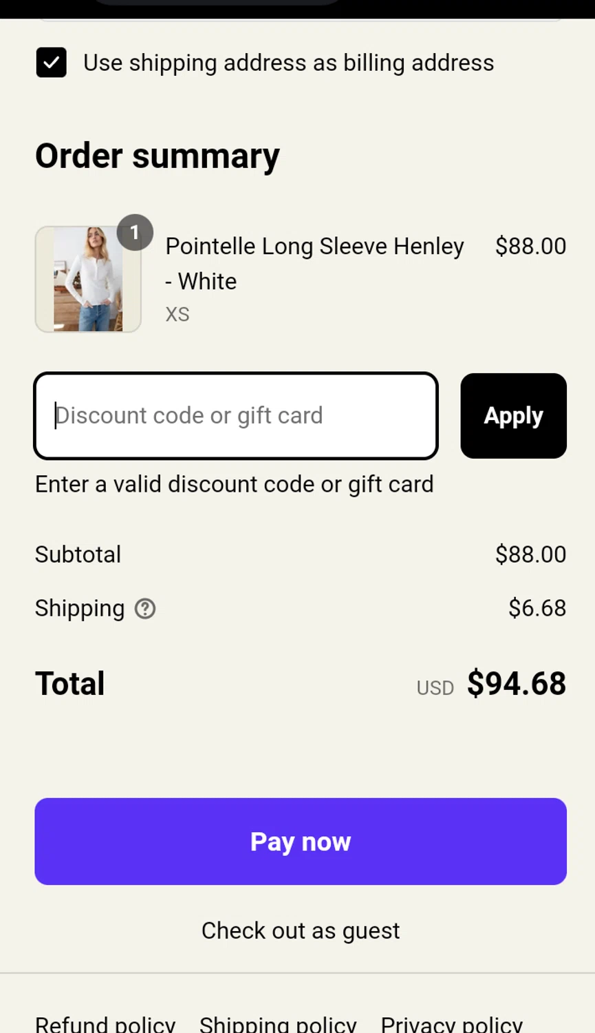 Marea by Liz Joy coupon code screenshot showing code TODAY applied at Marea by Liz Joy checkout page. Uploaded by SimplyCodes community member Enmanuel17 on Apr 1, 2025