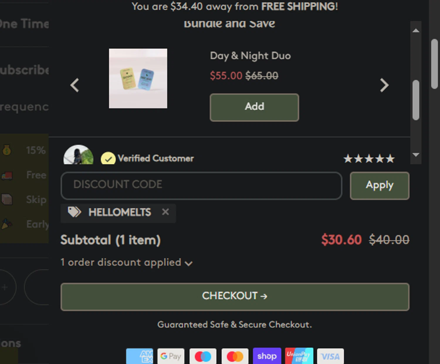 MARY & JANE promo code screenshot showing code HELLOMELTS applied at MARY & JANE checkout page. Uploaded by SimplyCodes community member PedroNavaja on Sep 21, 2025